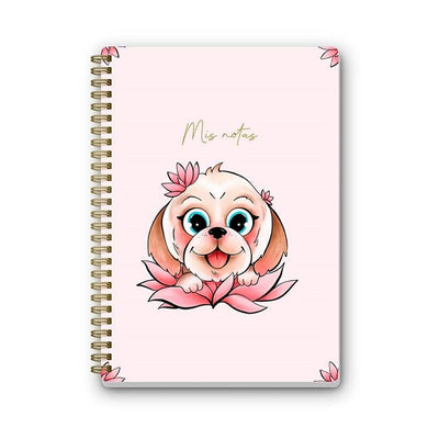 Cuaderno de Anillas A5 Lotus Dog con tapa dura y diseño de perrito en flor de loto.