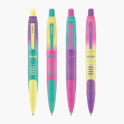 Bolígrafo Compact Serie Sunset de MILAN en colores vibrantes, diseño moderno y ergonómico, ideal para escritura diaria.