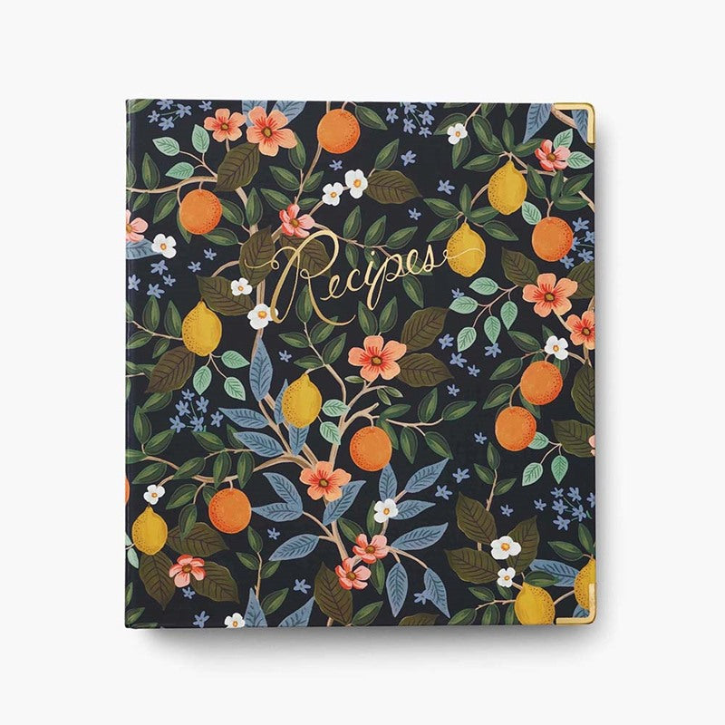 Recetario Citrus Grove con ilustración floral y detalles dorados, Rifle Paper Co.