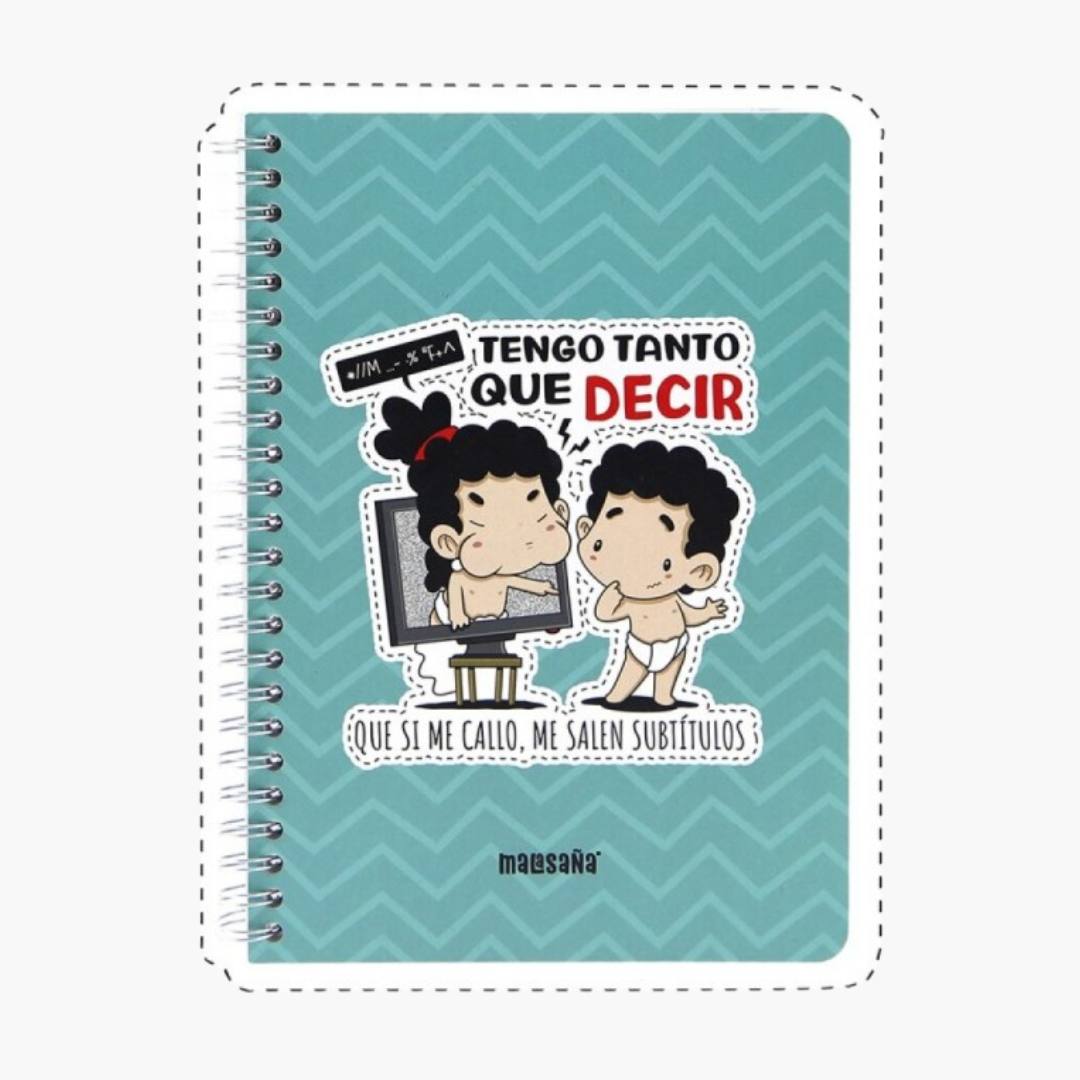 Cuaderno A5 Subtítulos con portada divertida, diseño original, y espiral firme. Ideal para escribir ideas creativas y perfecto para estudiantes y escritores.