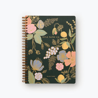 Cuaderno de anillas A5 Rifle Paper Colette con diseño floral y espiral dorada.