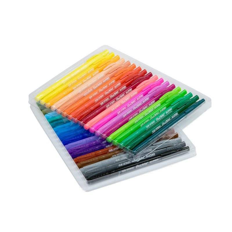 Set de 36 rotuladores doble punta Dual Artist con colores surtidos y diseño ergonómico.