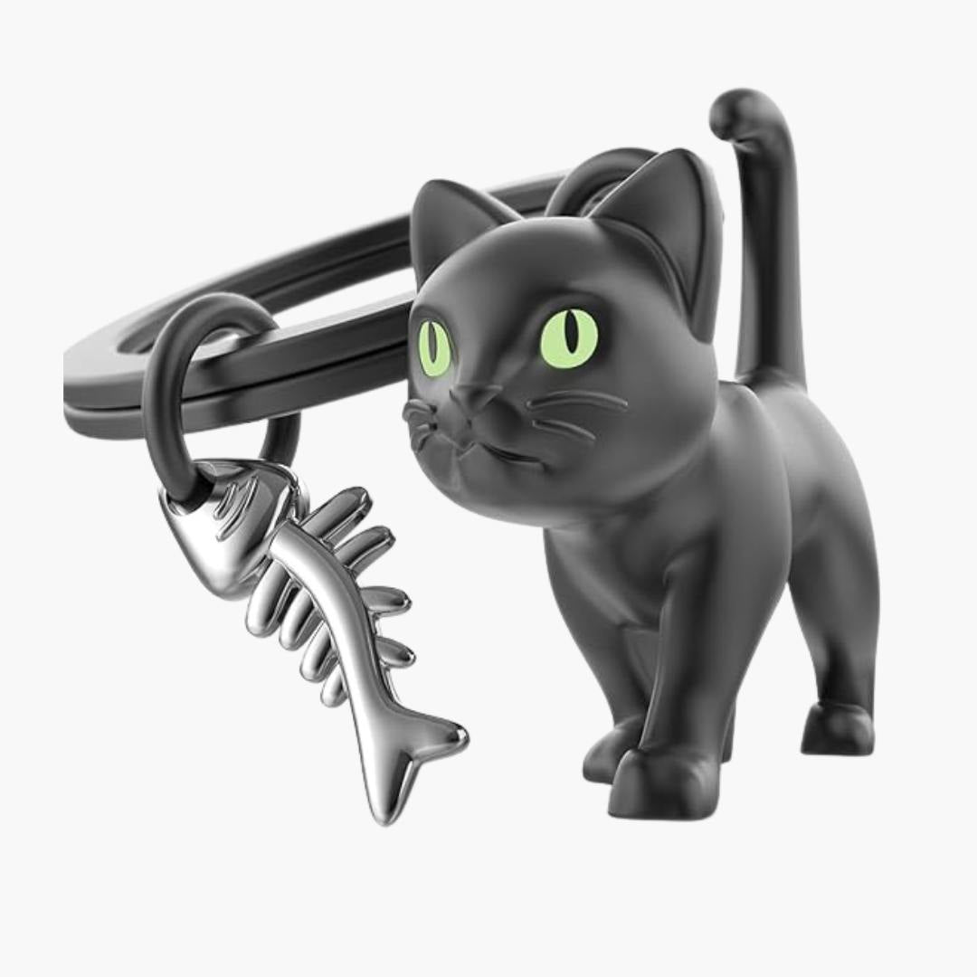 Llavero 3D de Metal - Black Cat con diseño de gato negro y ojos fosforescentes, fabricado en acero inoxidable.