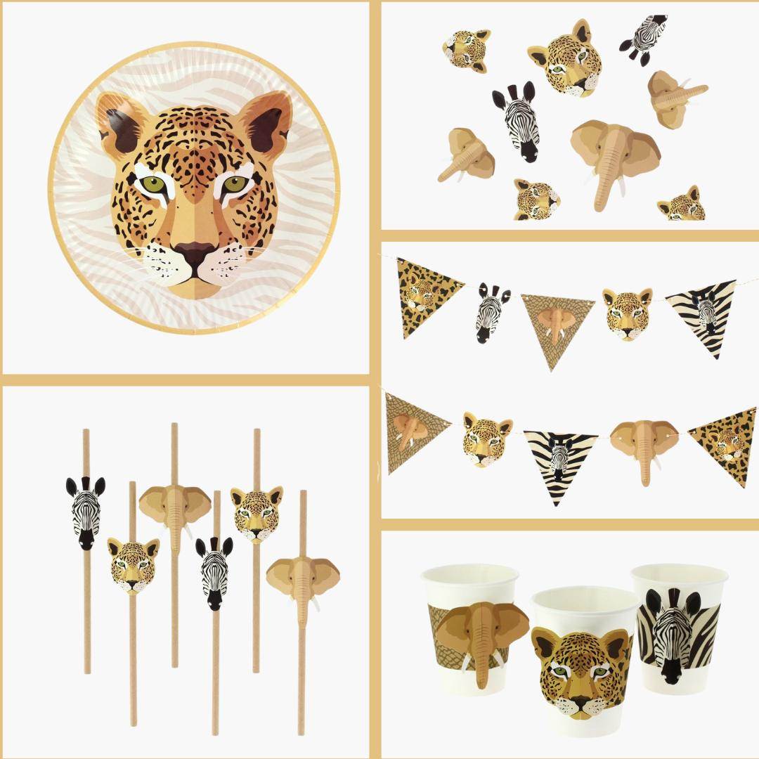 set de vajilla desechable para fiesta infantil con animales salvajes