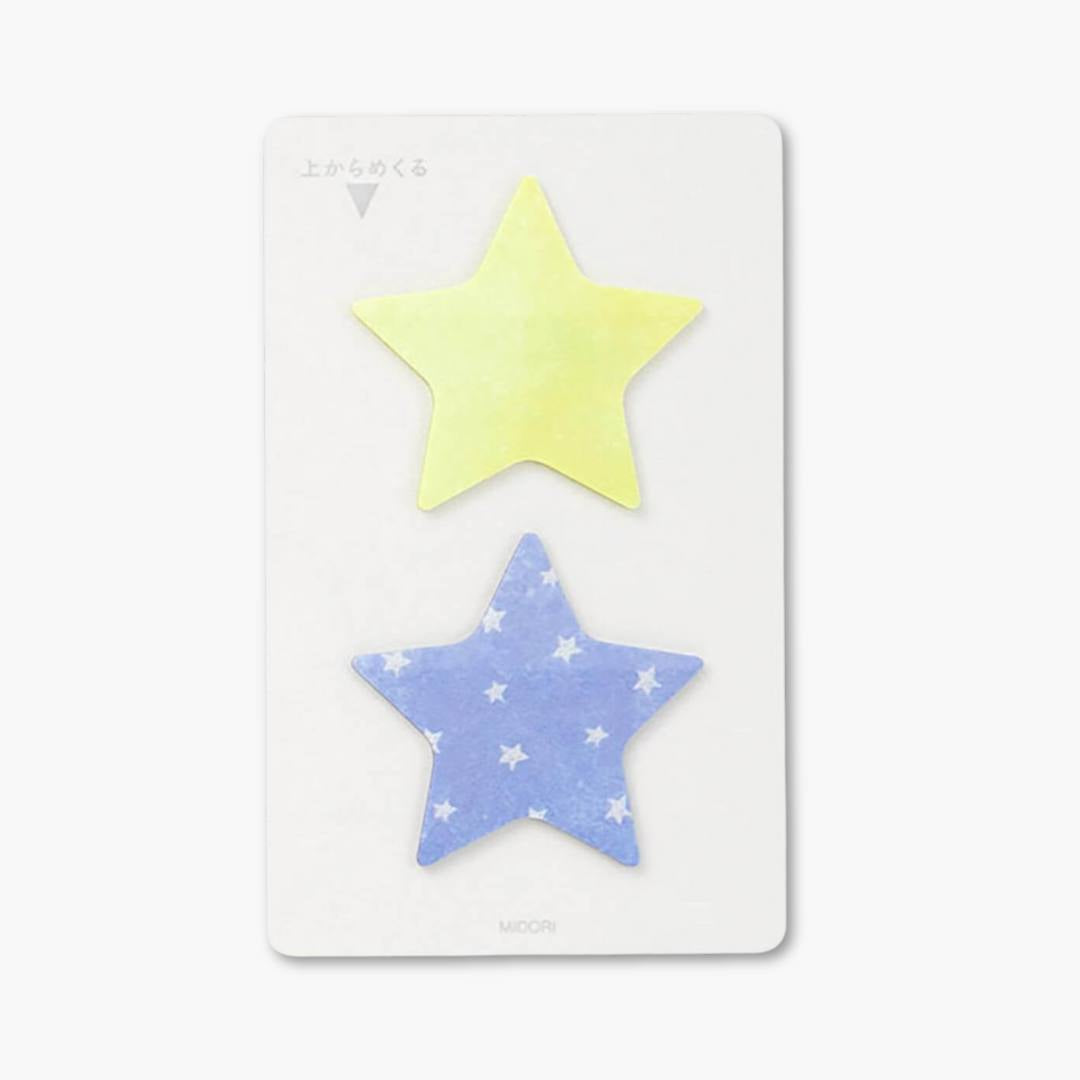 Notas Adhesivas Midori Film L en forma de estrellas, diseño moderno y colores vibrantes.