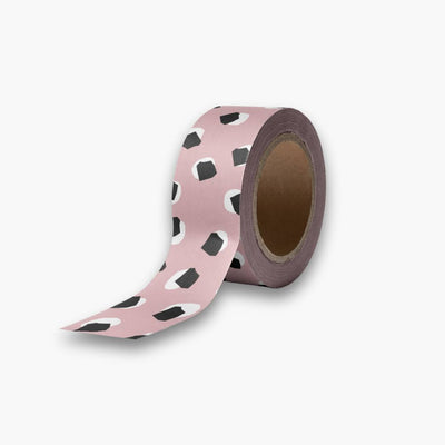 Cinta Decorativa Washi Tape rosa con puntos negros, ideal para proyectos creativos.