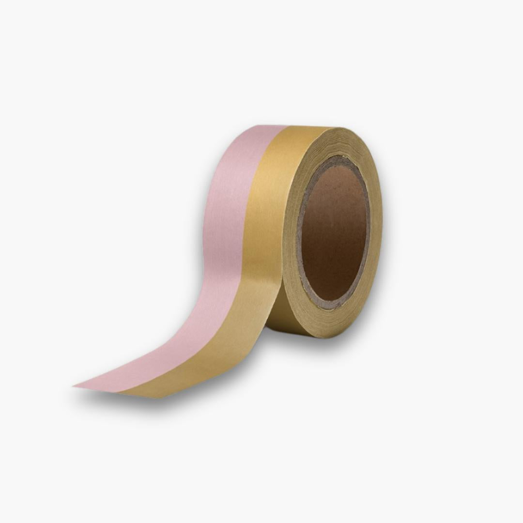 Cinta Decorativa Washi Tape - Gold Pink, elegante cinta rosa pastel y dorado para decoración y manualidades.