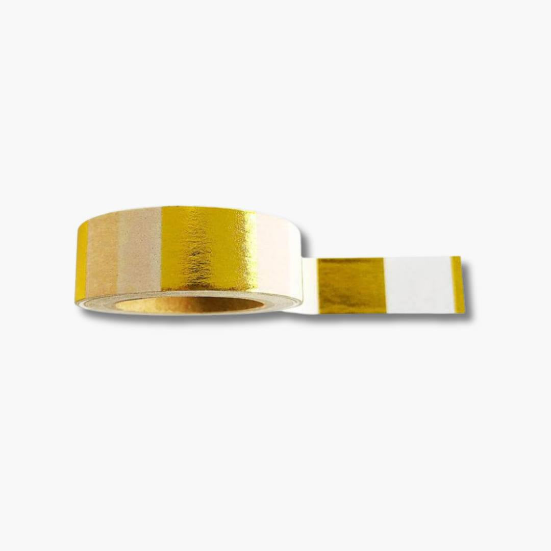 Cinta Decorativa Washi Tape - Gold, blanco y dorado, estilo moderno, 1.5 cm x 10 m.