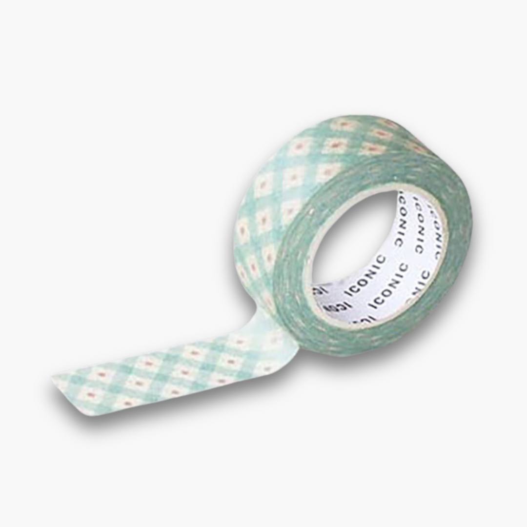 Cinta decorativa Washi Tape Green Check con diseño de cuadros verdes, adhesivo reposicionable.