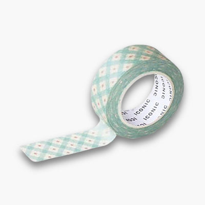 Cinta decorativa Washi Tape Green Check con diseño de cuadros verdes, adhesivo reposicionable.