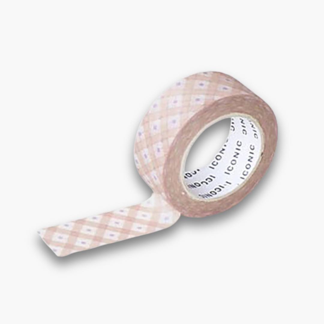 Cinta decorativa Washi Tape Pink Check de Iconic, diseño rosa con cuadros, 15mm x 10m.