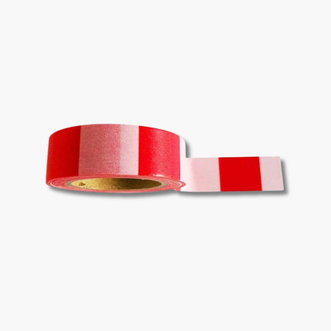 Cinta decorativa Washi Tape rosa y rojo, diseño moderno y minimalista, 1.5 cm x 10 m.